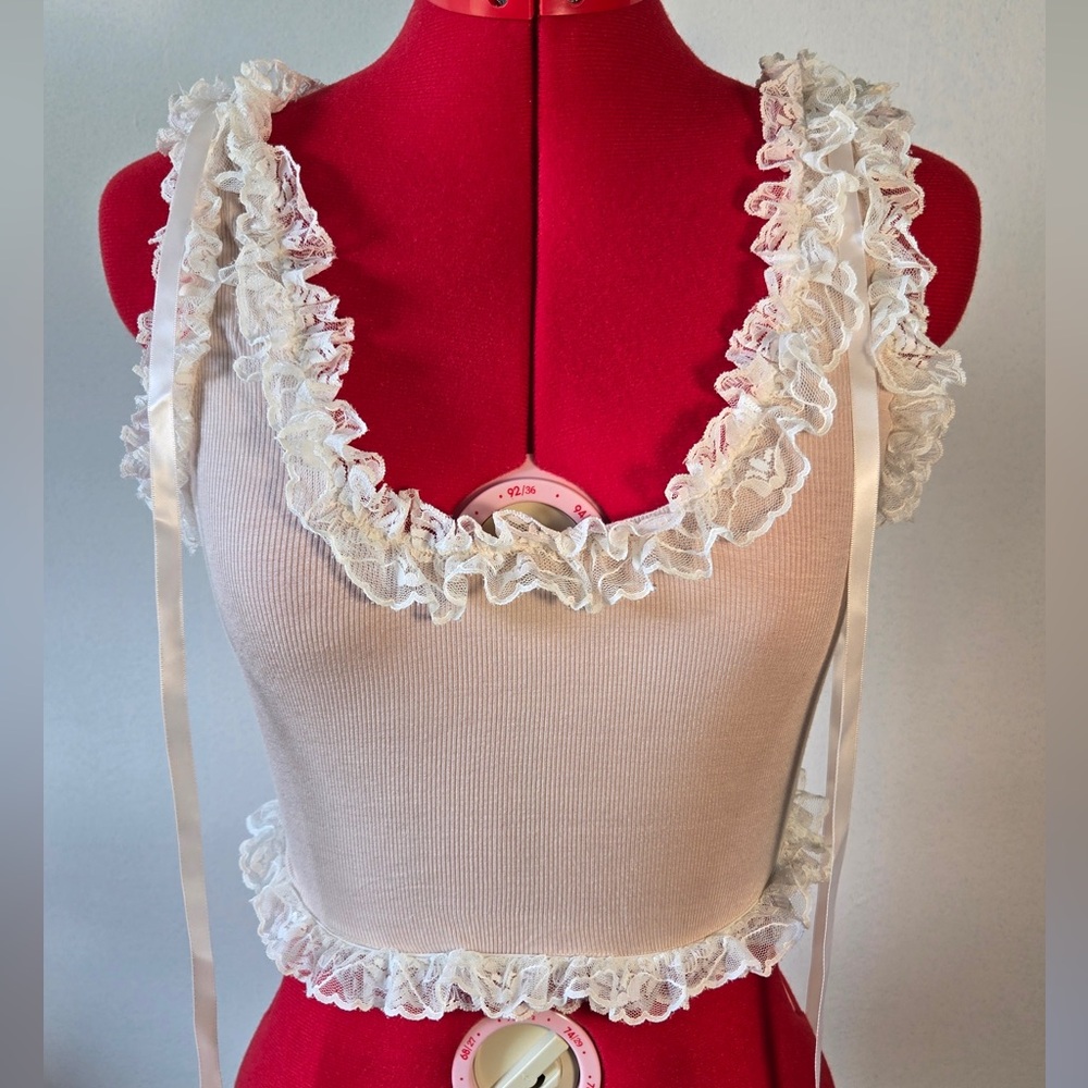 Selkie Cream Adore You Cropped Top with Lace and Ribbon Small, Never Worn
